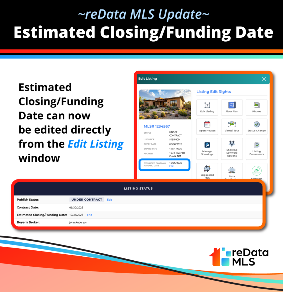 reData MLS Update - Estimated Closing/Funding Date