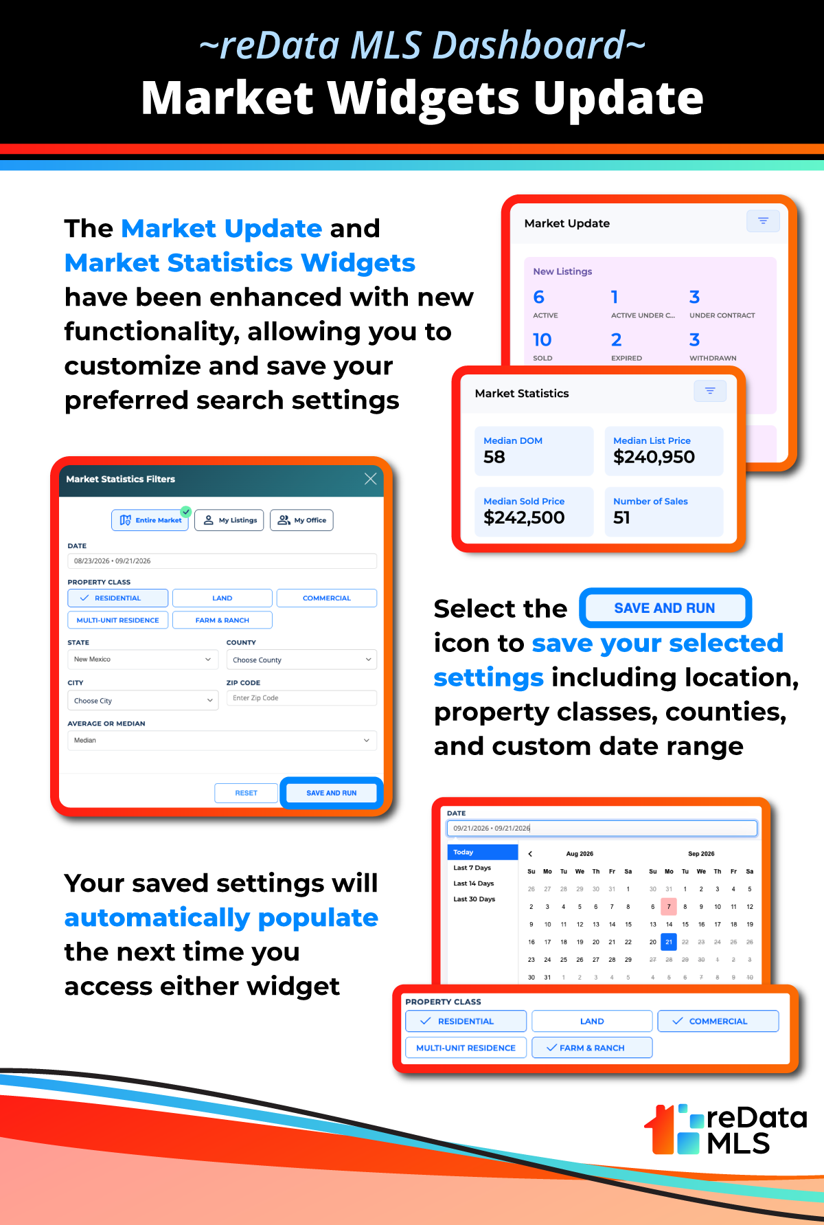 reData MLS Dashboard - Market Widgets Update